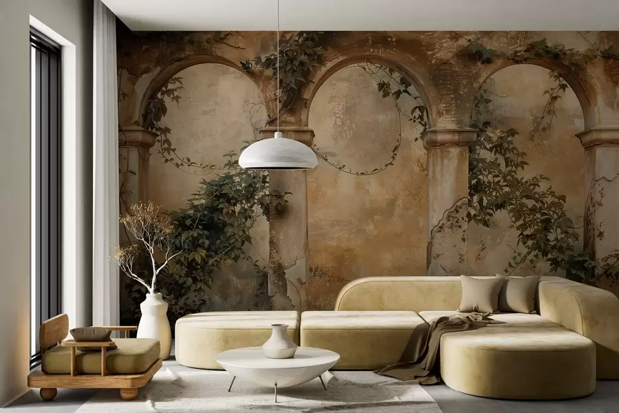 Papier peint arches rétro teintées avec lierre w04304