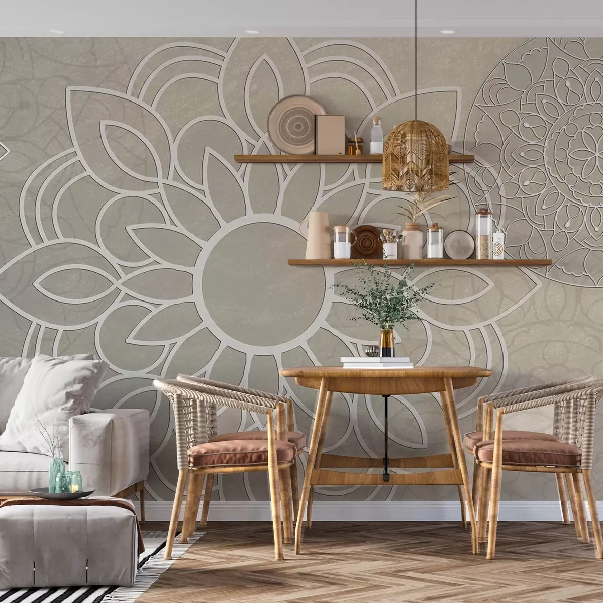 Papier peint Beaux motifs en beige clair w09183