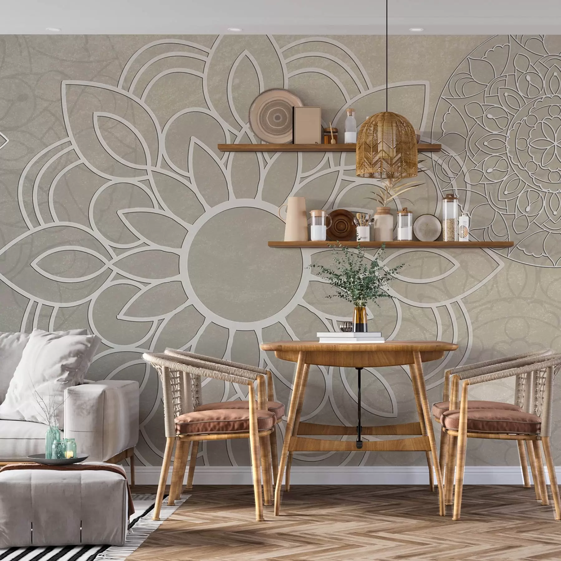 Papier peint Beaux motifs en beige clair w09183