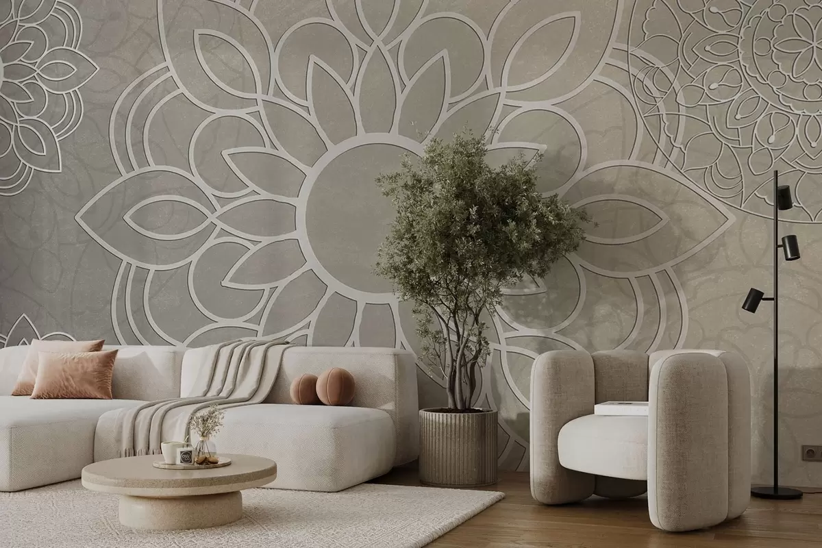 Papier peint Beaux motifs en beige clair w09183