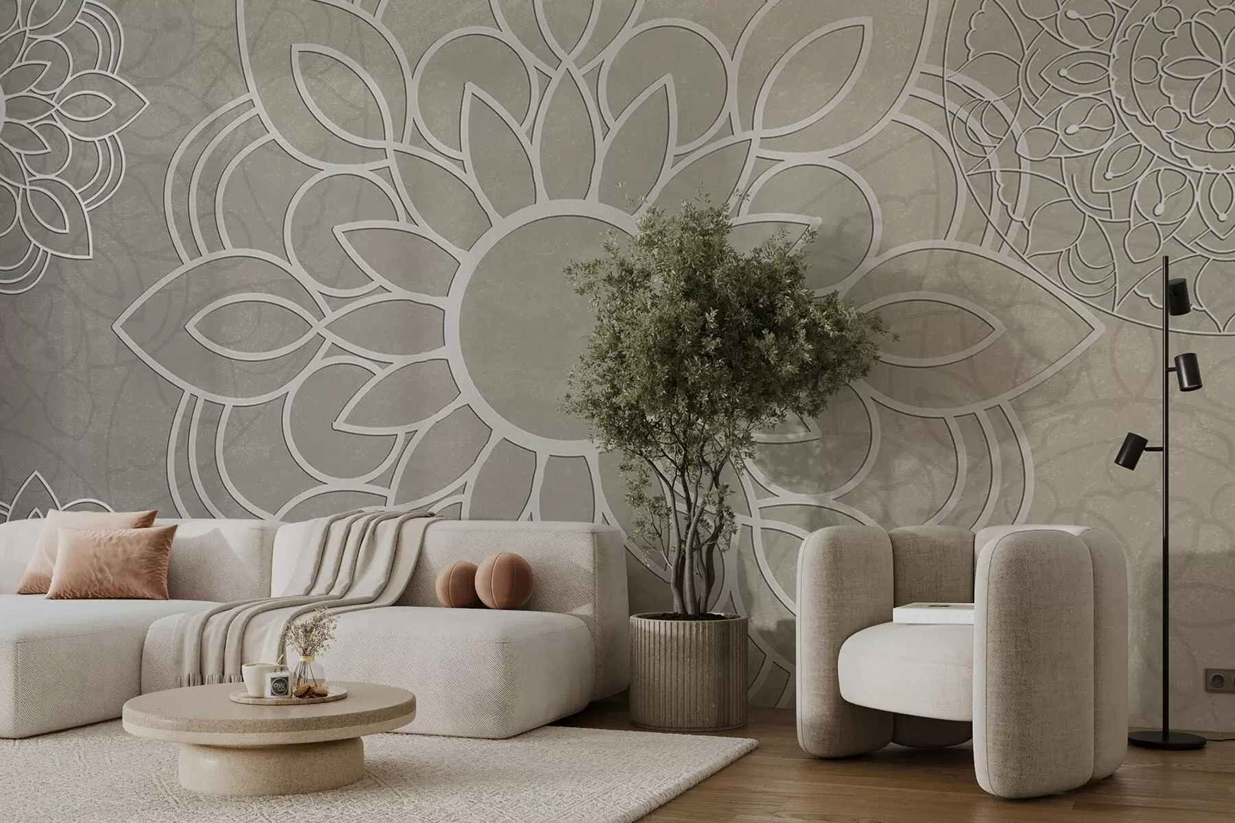 Papier peint Beaux motifs en beige clair w09183