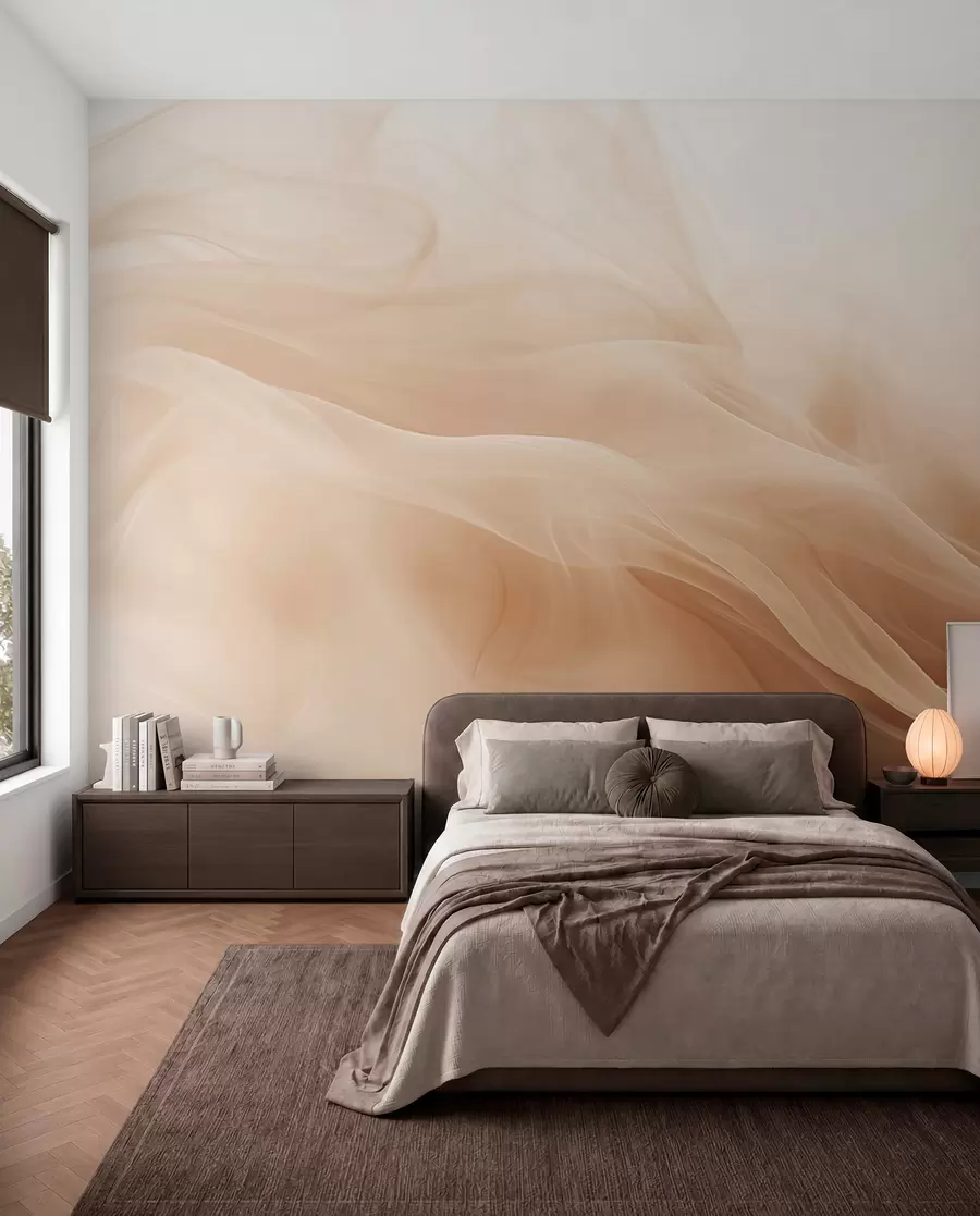 Papier peint Vagues fumées de couleur beige dans un style abstrait w09273