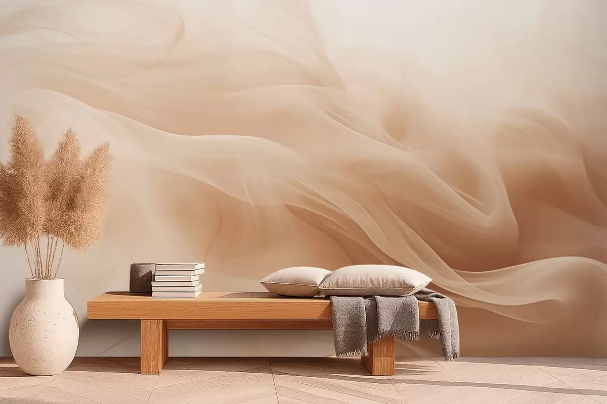 Papier peint Vagues fumées de couleur beige dans un style abstrait w09273