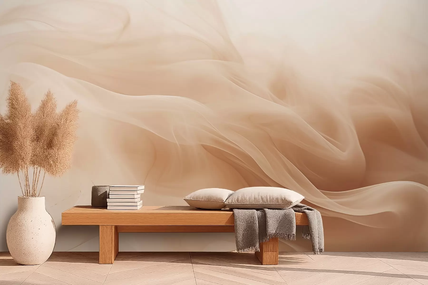 Papier peint Vagues fumées de couleur beige dans un style abstrait w09273