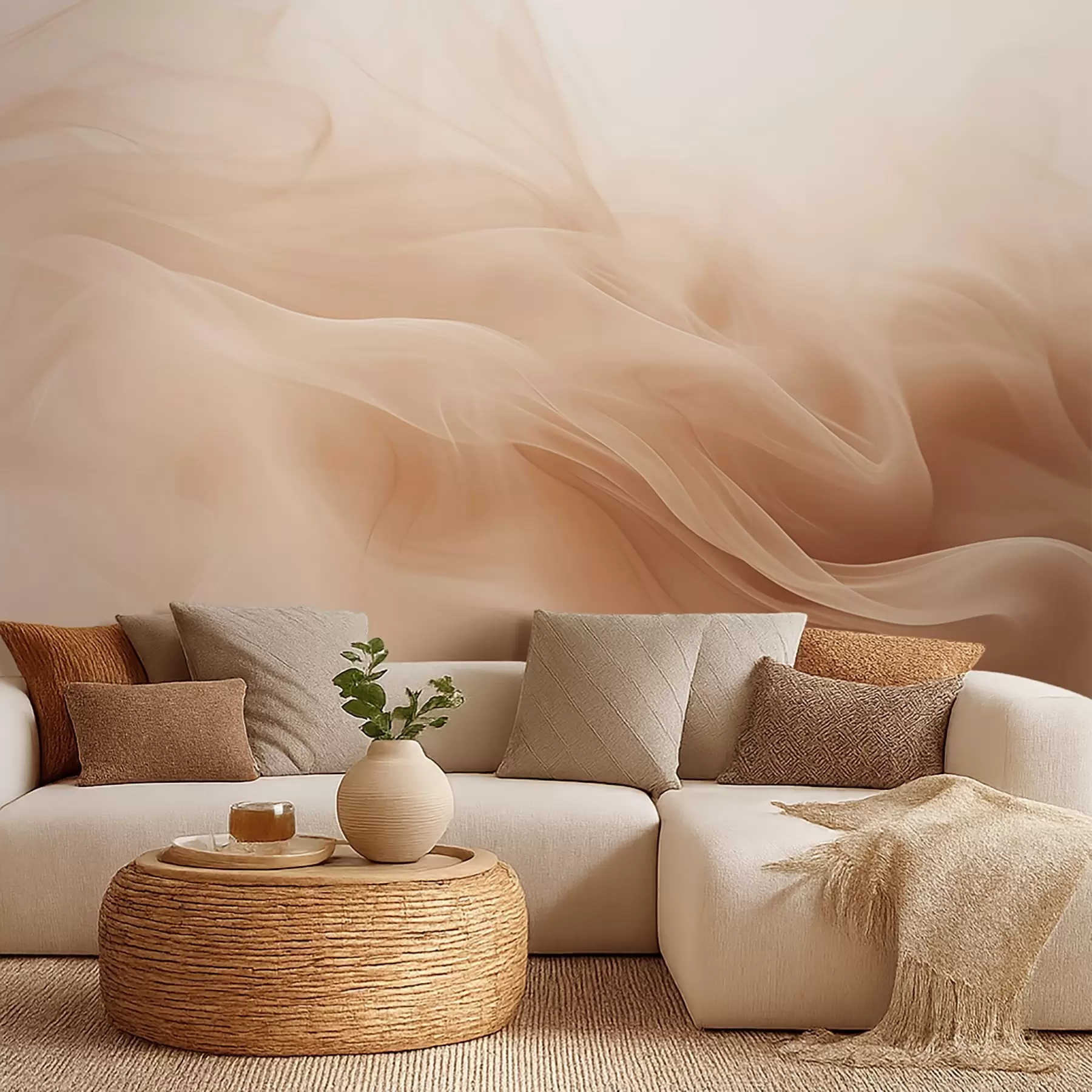 Papier peint Vagues fumées de couleur beige dans un style abstrait w09273