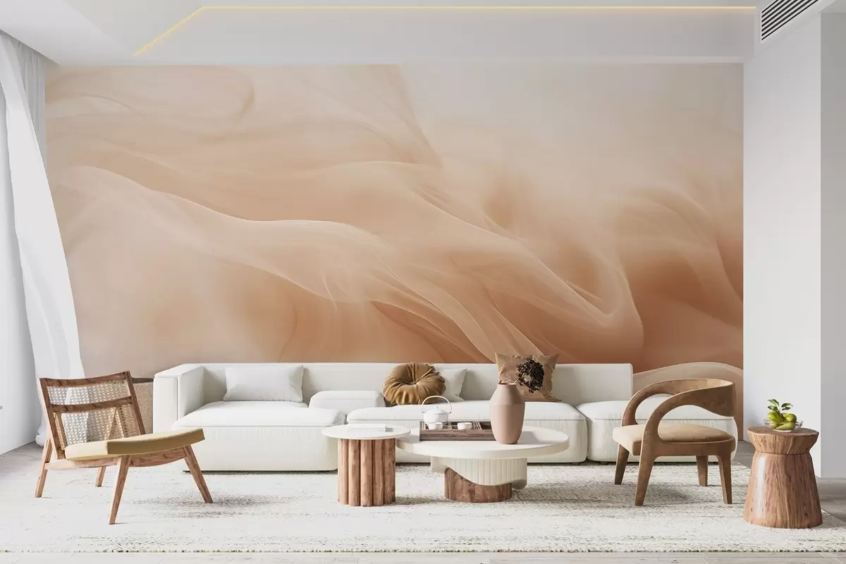 Papier peint Vagues fumées de couleur beige dans un style abstrait w09273
