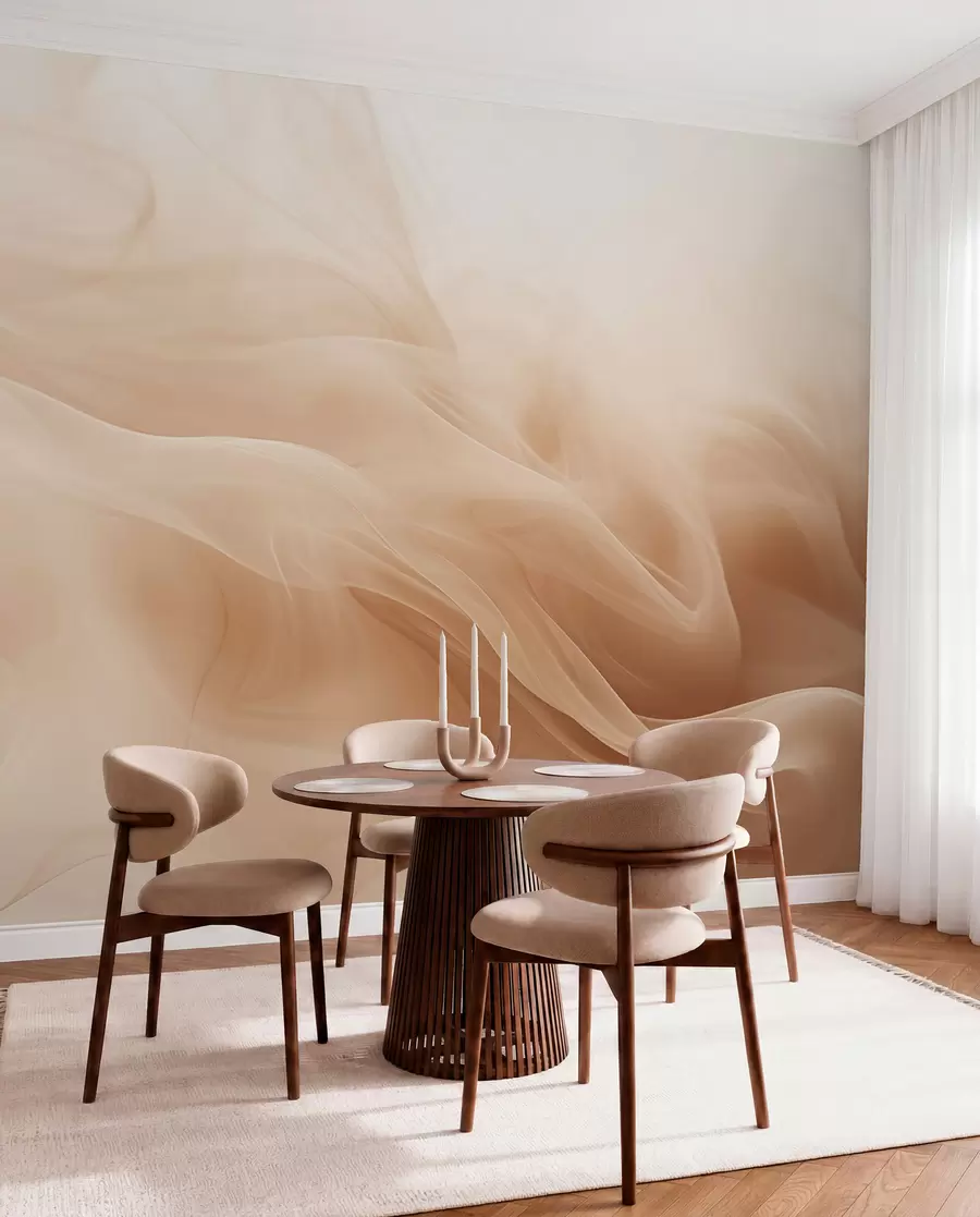 Papier peint Vagues fumées de couleur beige dans un style abstrait w09273