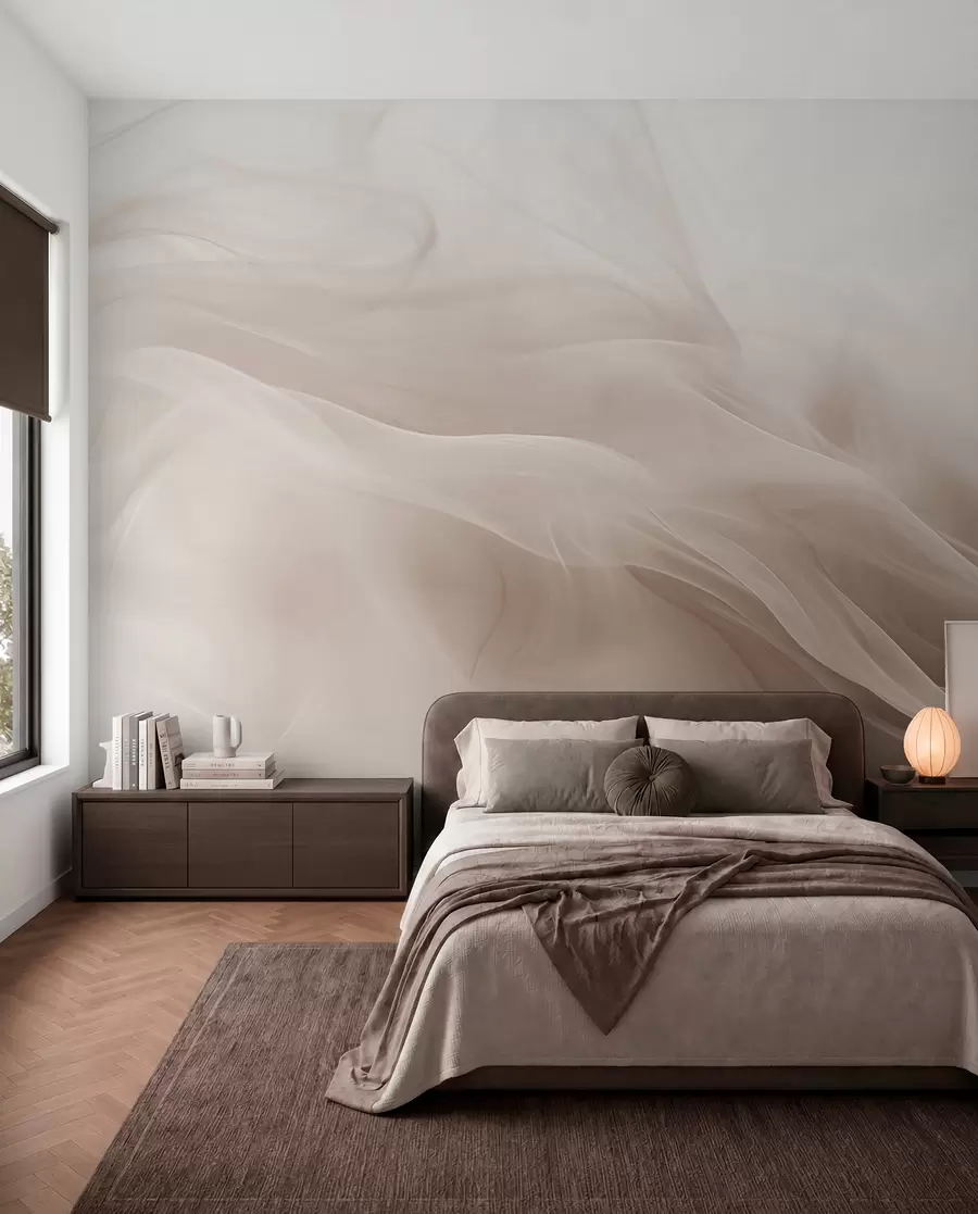 Papier peint Ondes fumées beige doux dans un style abstrait w09273v1
