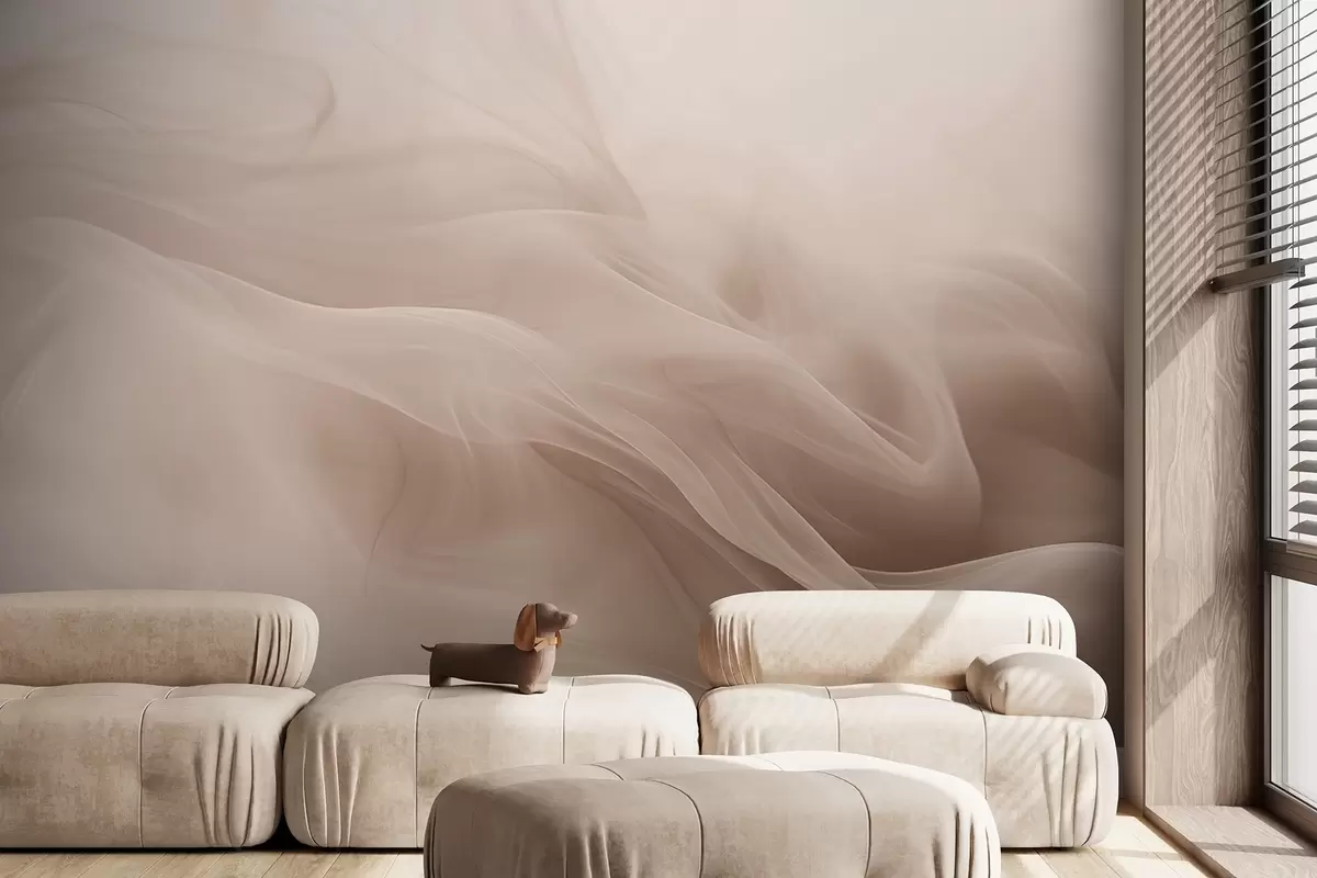 Papier peint Ondes fumées beige doux dans un style abstrait w09273v1