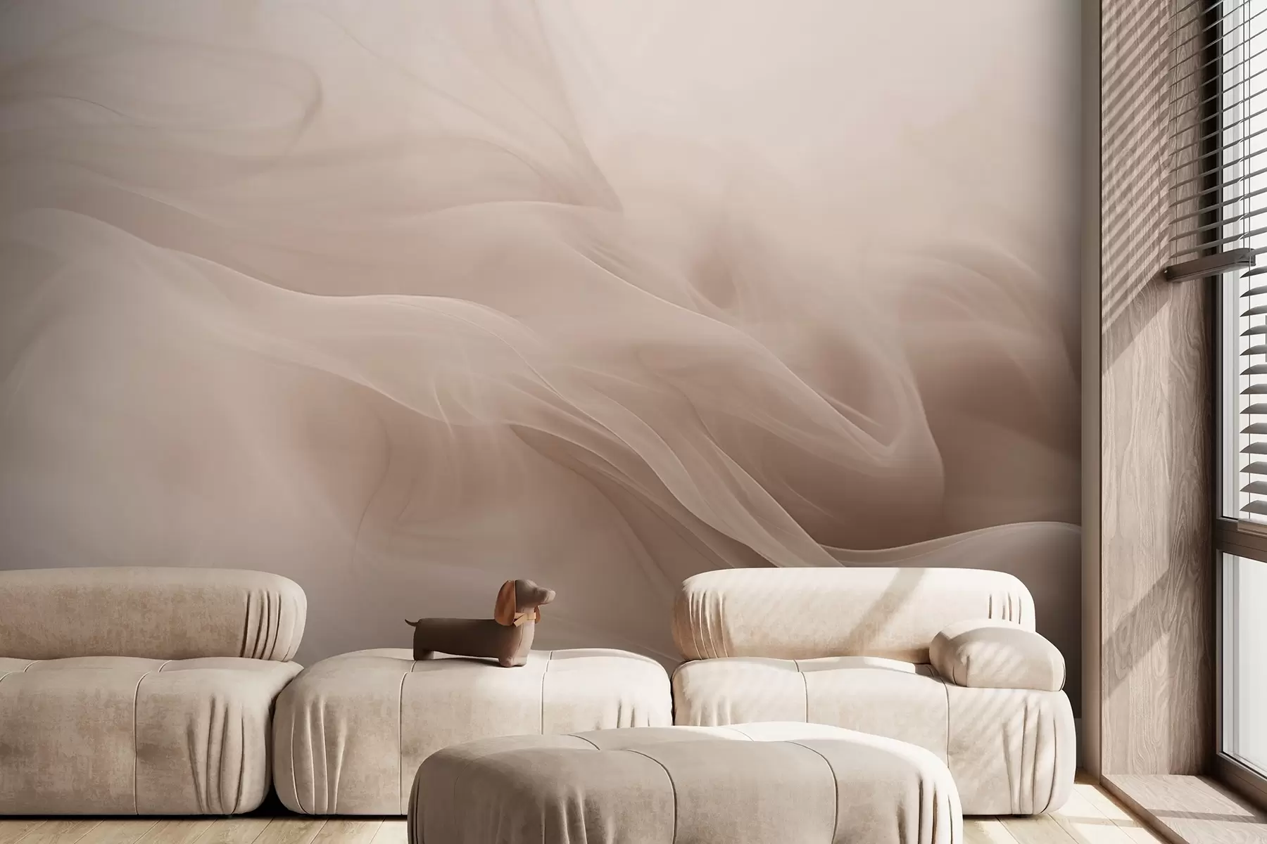 Papier peint Ondes fumées beige doux dans un style abstrait w09273v1