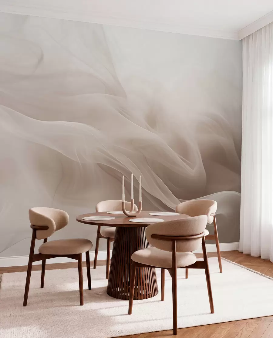 Papier peint Ondes fumées beige doux dans un style abstrait w09273v1