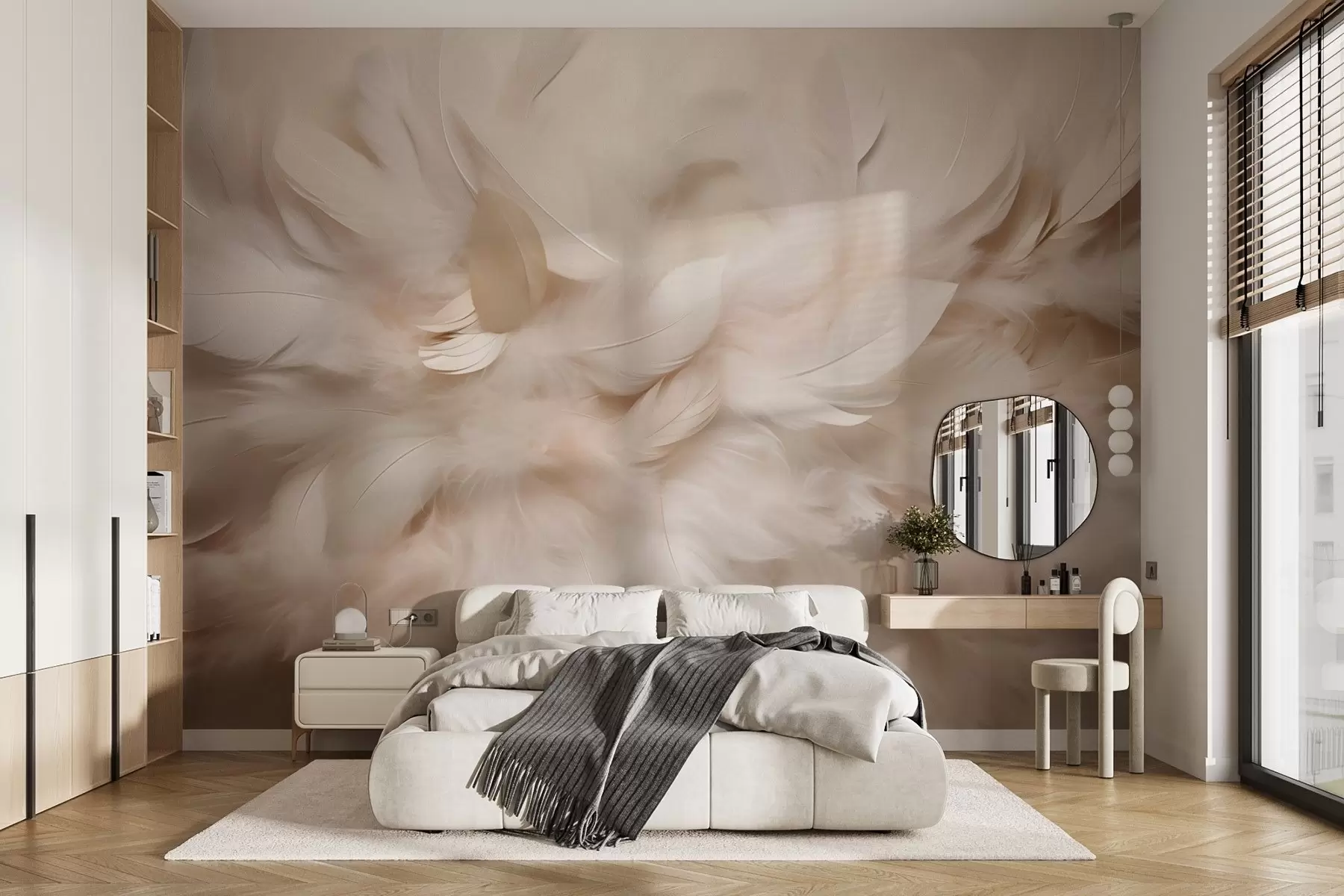 Papier peint Plumes duveteuses et duvet dans des tons crémeux w09274