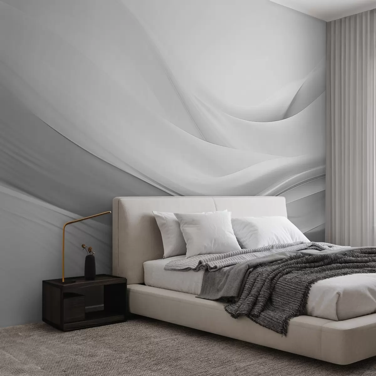 Papier peint Vagues en tissu gris dans un style abstrait minimaliste w09279v1