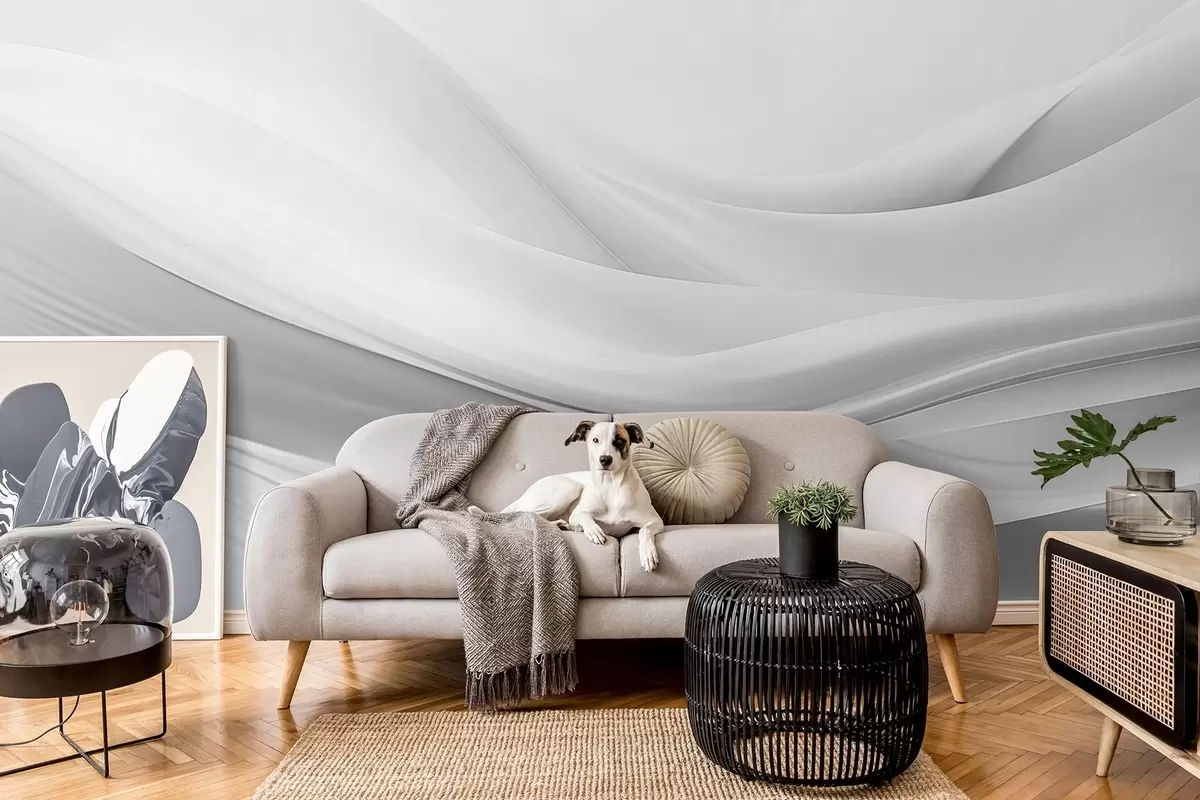 Papier peint Vagues en tissu gris dans un style abstrait minimaliste w09279v1