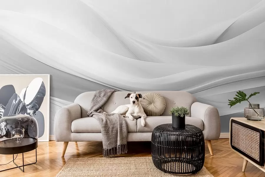 Papier peint Vagues en tissu gris dans un style abstrait minimaliste w09279v1