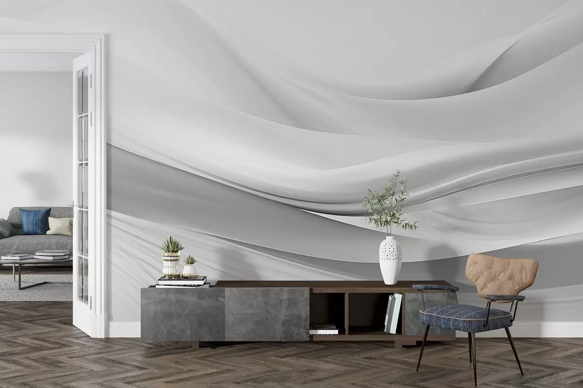 Papier peint Vagues en tissu gris dans un style abstrait minimaliste w09279v1