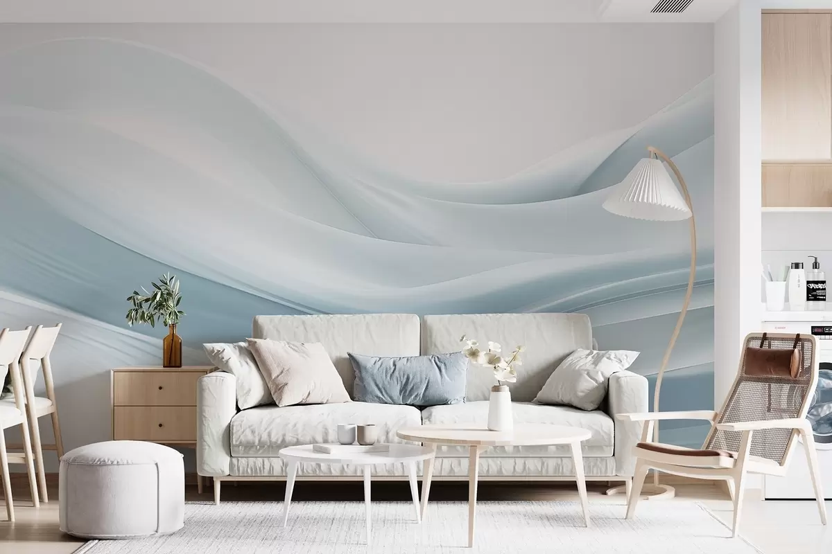 Papier peint Vagues en tissu bleu dans un style abstrait minimaliste w09279v2