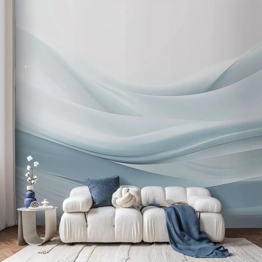 Papier peint Vagues en tissu bleu dans un style abstrait minimaliste w09279v2