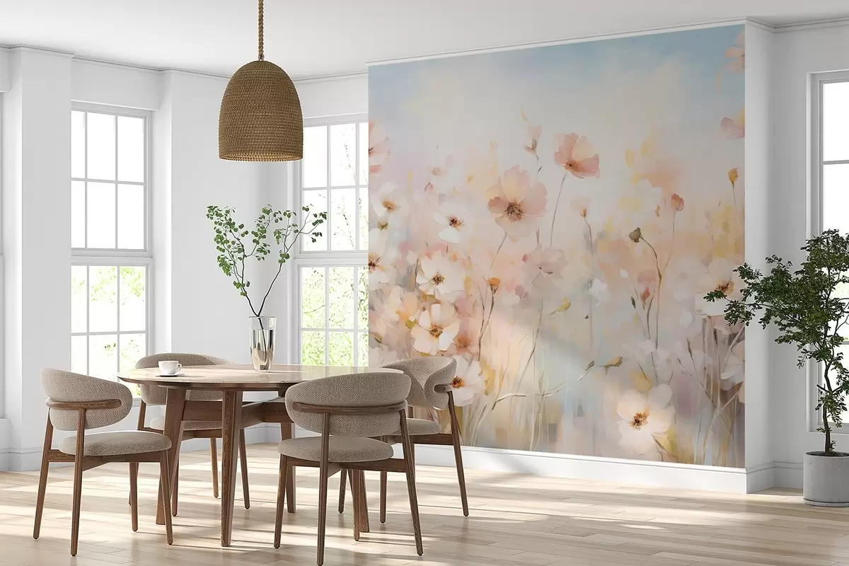 Papier peint Fleurs sauvages dans des tons pastel en style aquarelle w09280