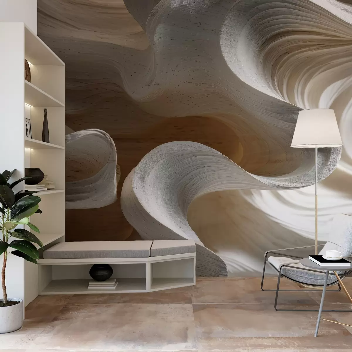 Papier peint Imitation de vagues en bois w04316
