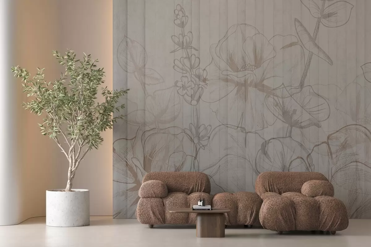 Papier peint Silhouettes de plantes sur fond de béton w04327