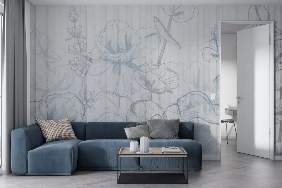 Papier peint Silhouettes de plantes sur fond de béton w04327v1