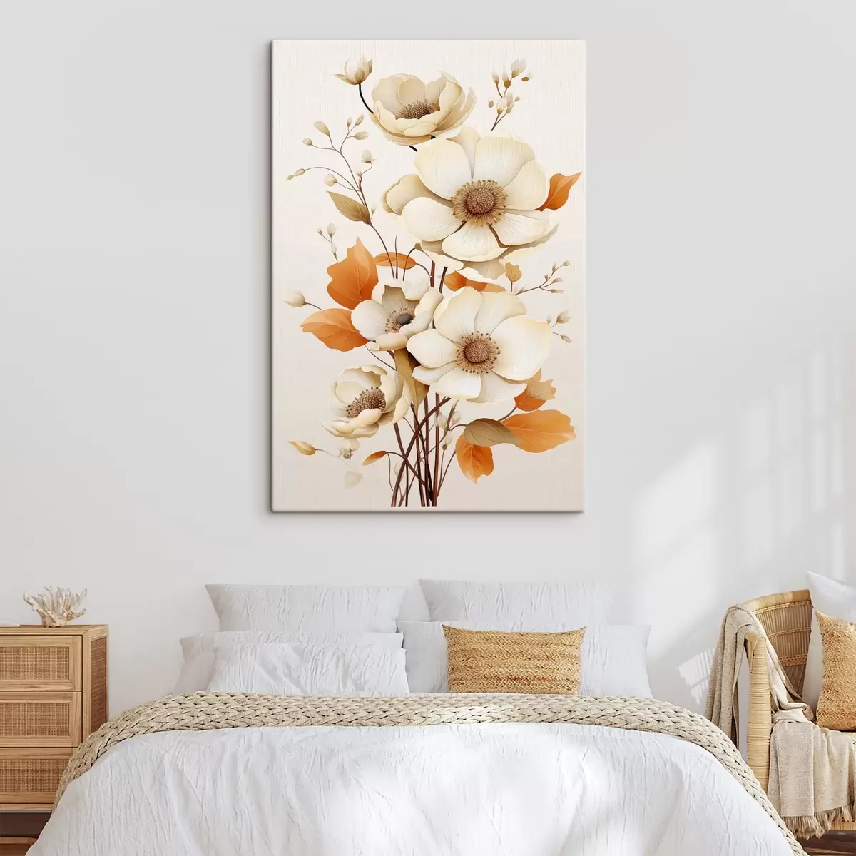 Tableau Fleurs légères sur fond beige s44549