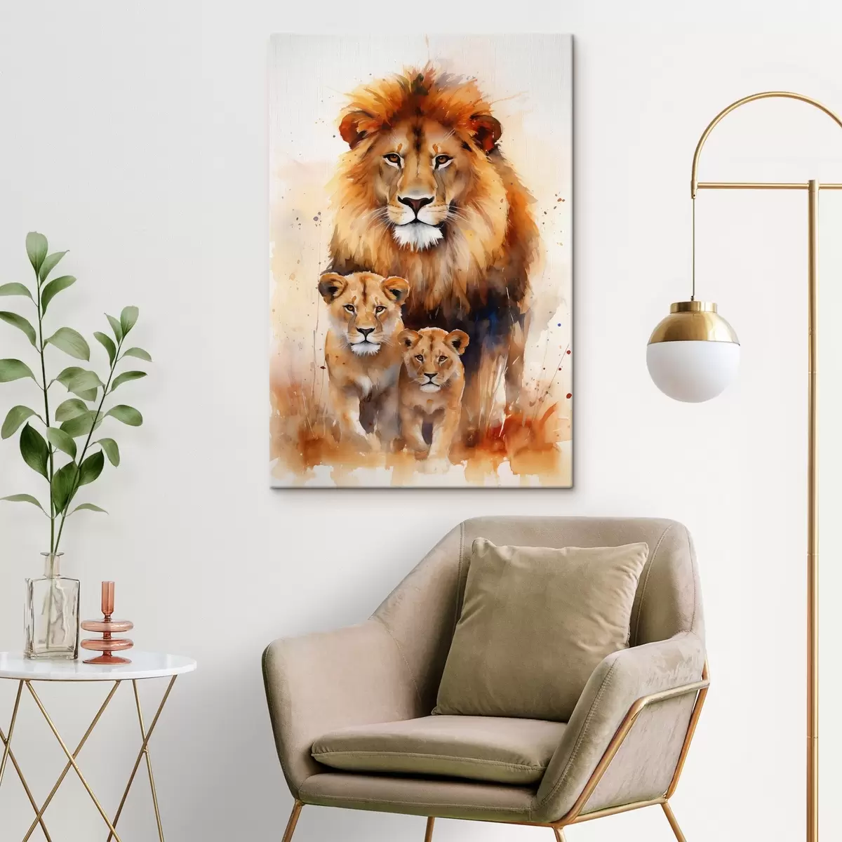 Tableau Une famille de lions s44555