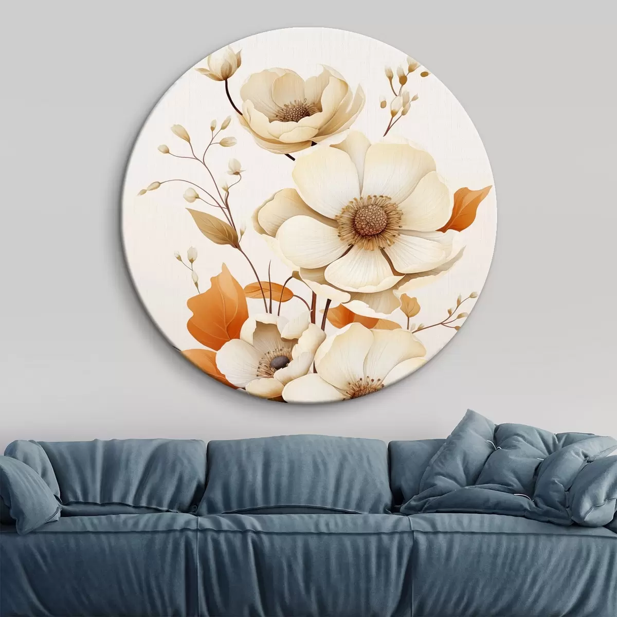 Tableaux rondes Fleurs légères sur fond beige r44549
