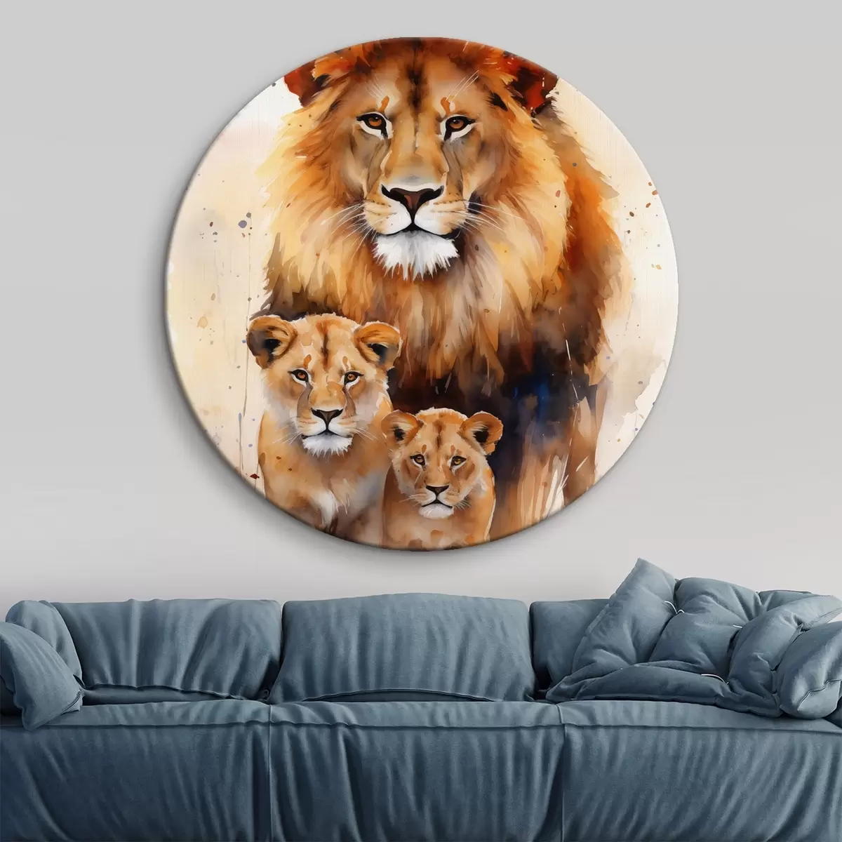 Tableaux rondes Une famille de lions r44555