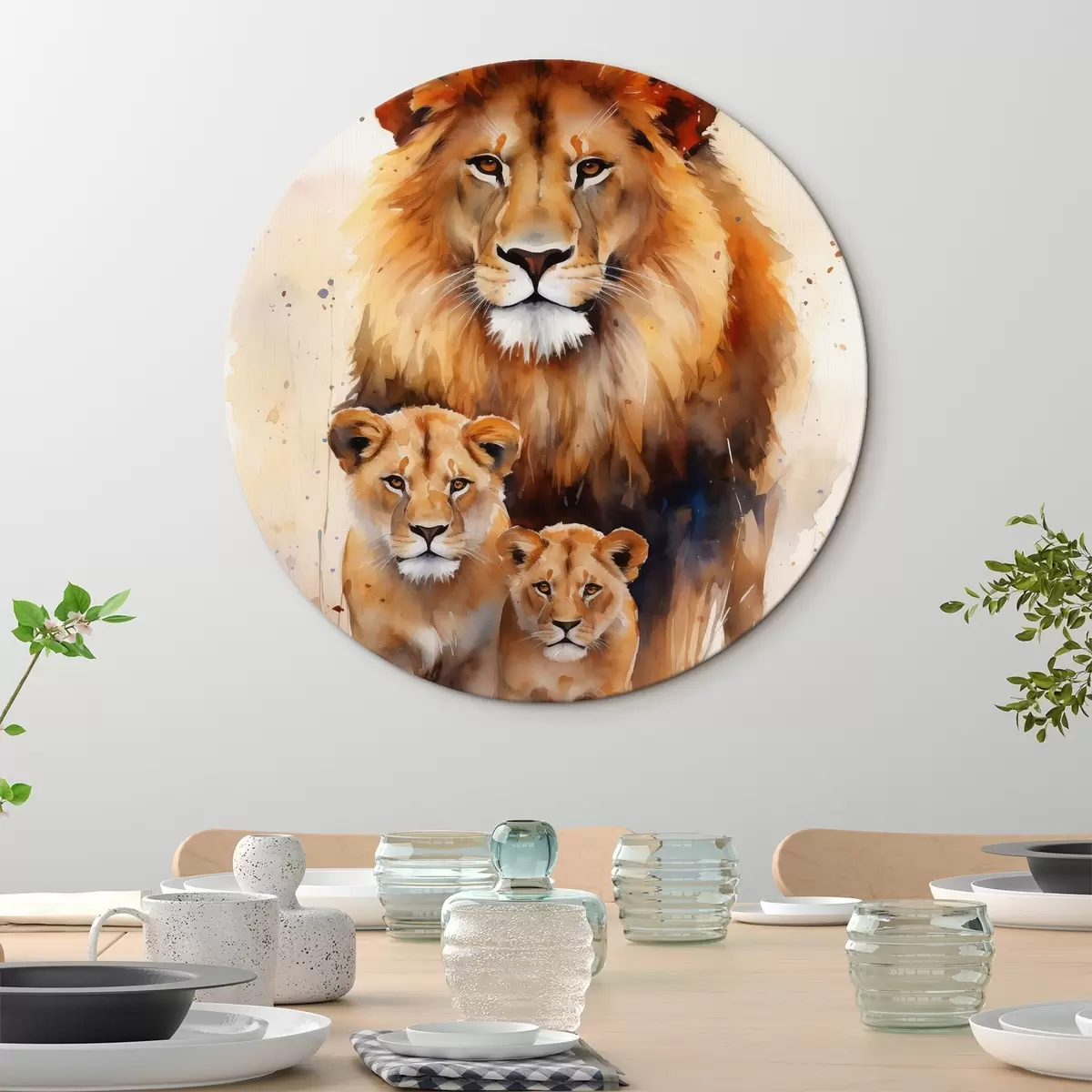 Tableaux rondes Une famille de lions r44555