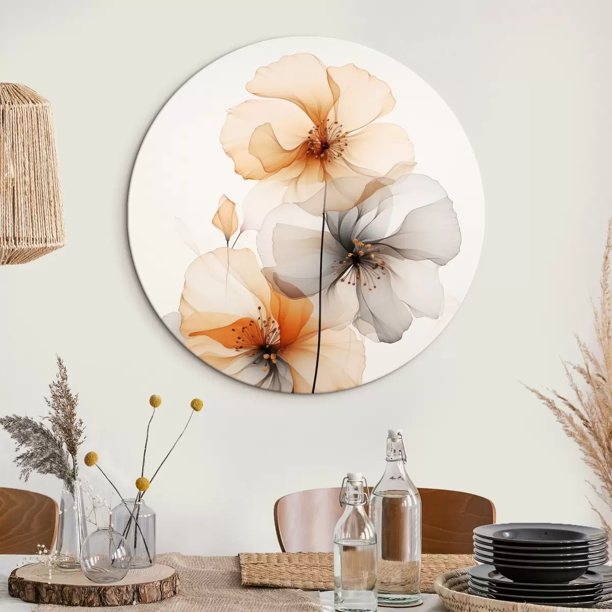 Tableaux rondes Fleurs abstraites translucides r44558