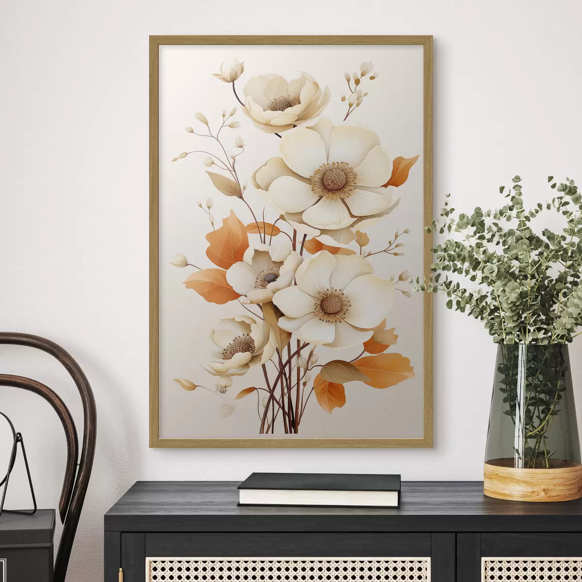 Poster Fleurs légères sur fond beige f44549
