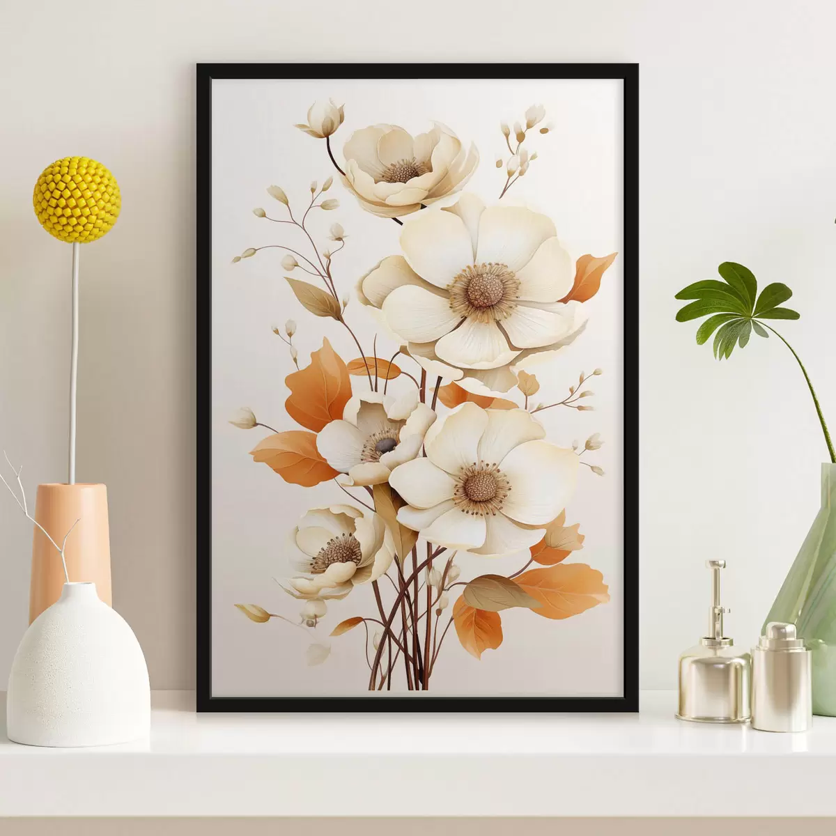 Poster Fleurs légères sur fond beige f44549