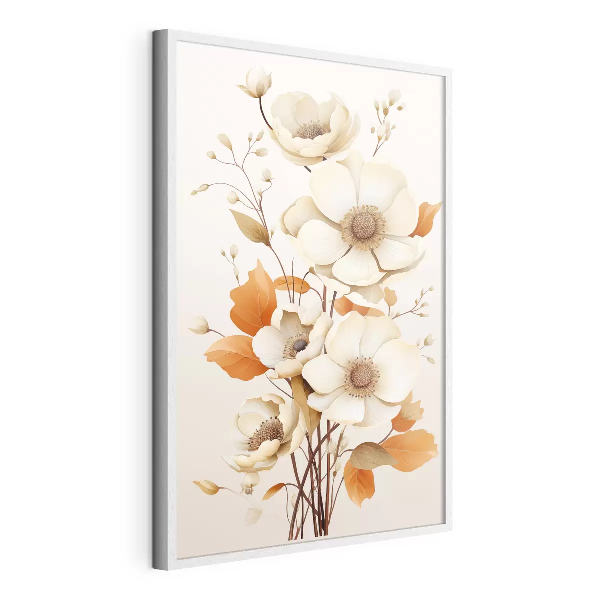 Poster Fleurs légères sur fond beige f44549