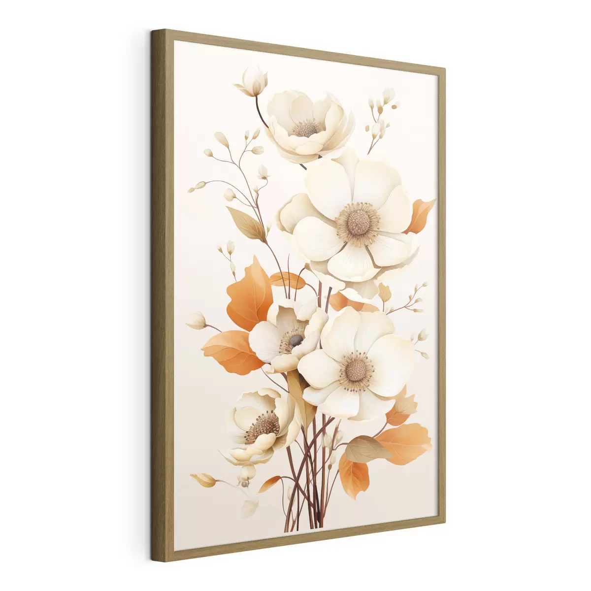 Poster Fleurs légères sur fond beige f44549