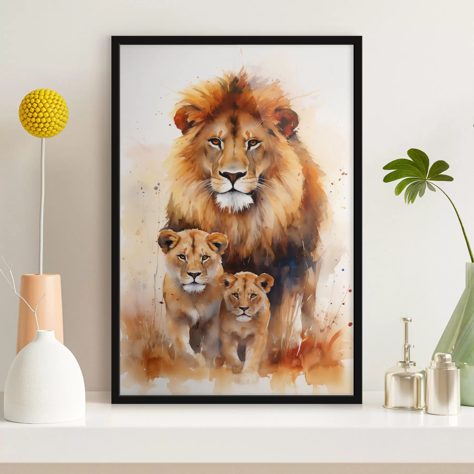 Tableau Une famille de lions f44555