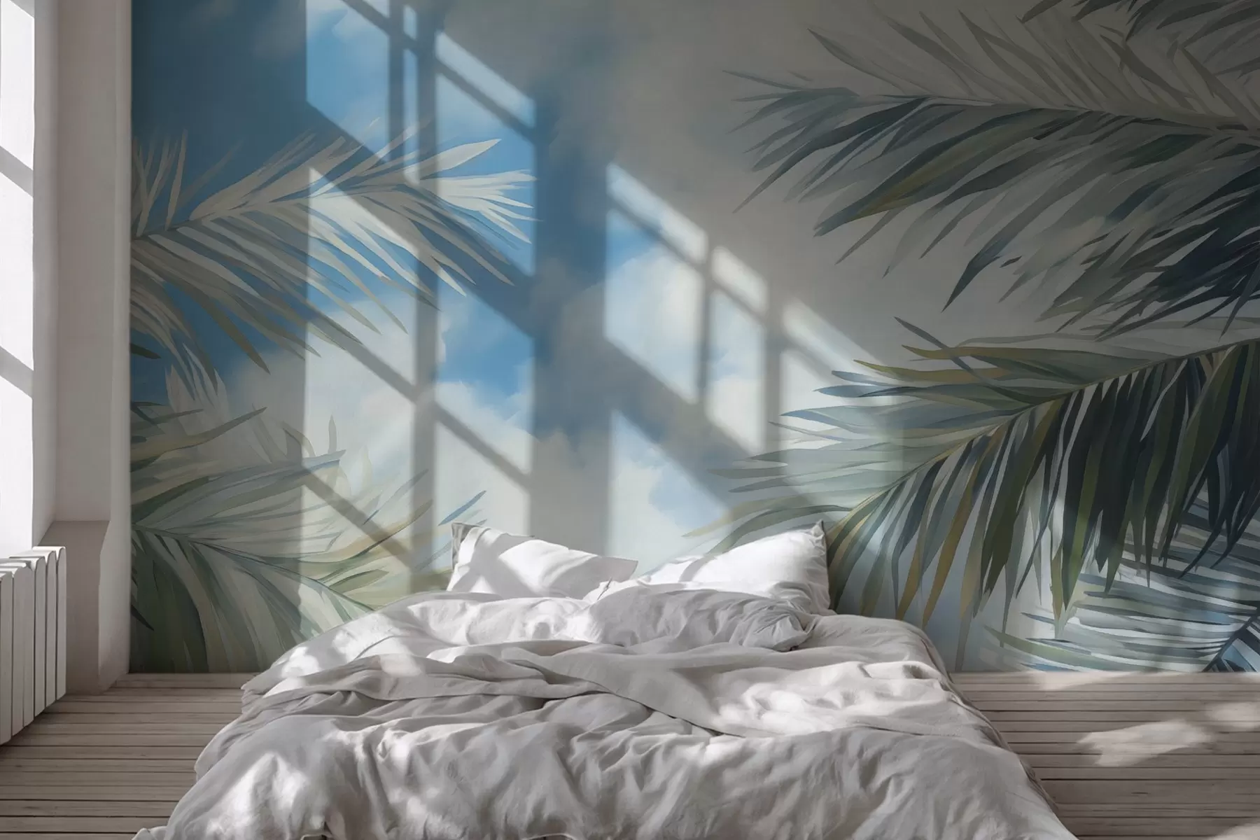 Papier peint Feuilles de palmier contre le ciel w04361