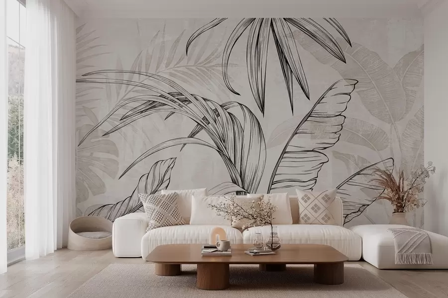 Papier peint Feuilles sur fond avec imitation de flou et de texture w04362