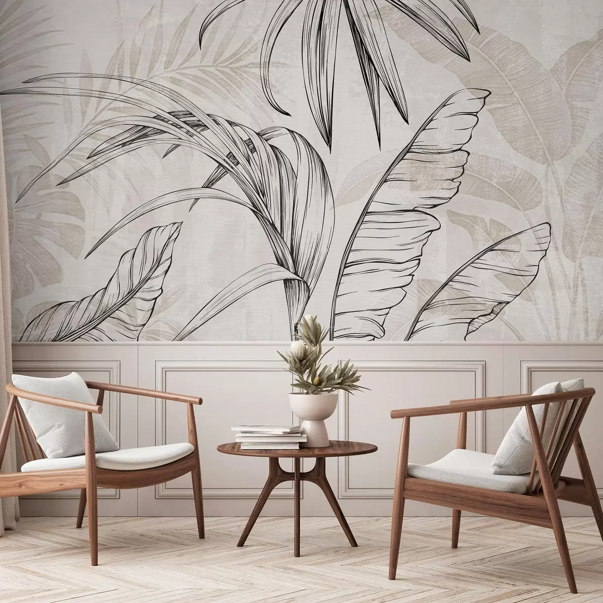 Papier peint Feuilles sur fond avec imitation de flou et de texture w04362