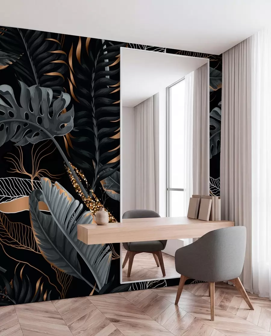 Papier peint Feuillage tropical sur fond noir u71889
