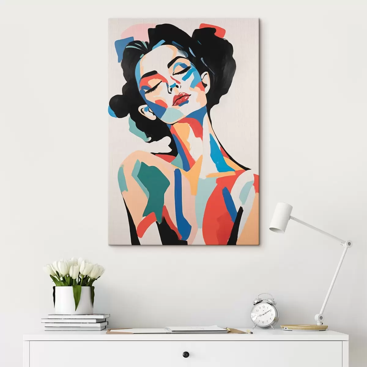 Tableau Portrait abstrait d'une femme avec imitation de coups de pinceau s45234