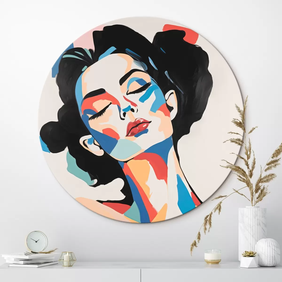 Tableaux rondes Portrait abstrait d'une femme avec imitation de coups de pinceau r45234