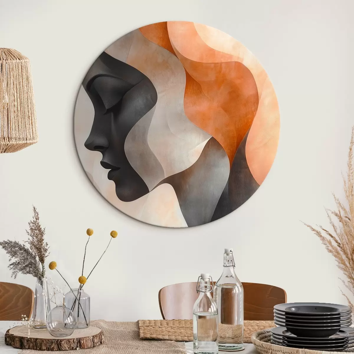 Tableaux rondes Abstraction avec un portrait de femme r45235