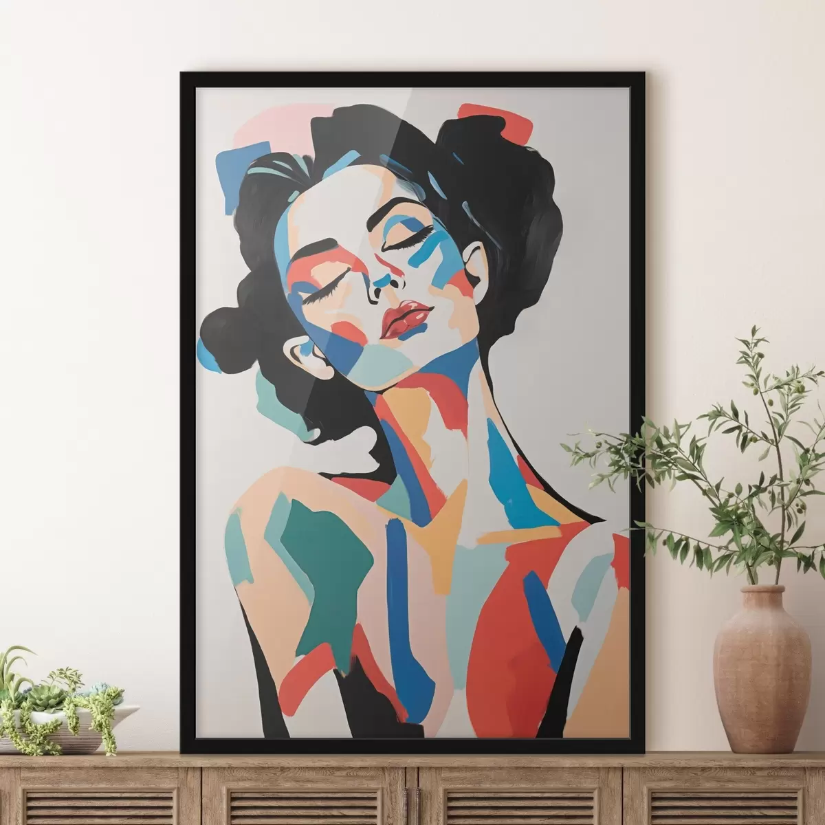 Poster Portrait abstrait d'une femme avec imitation de coups de pinceau f45234