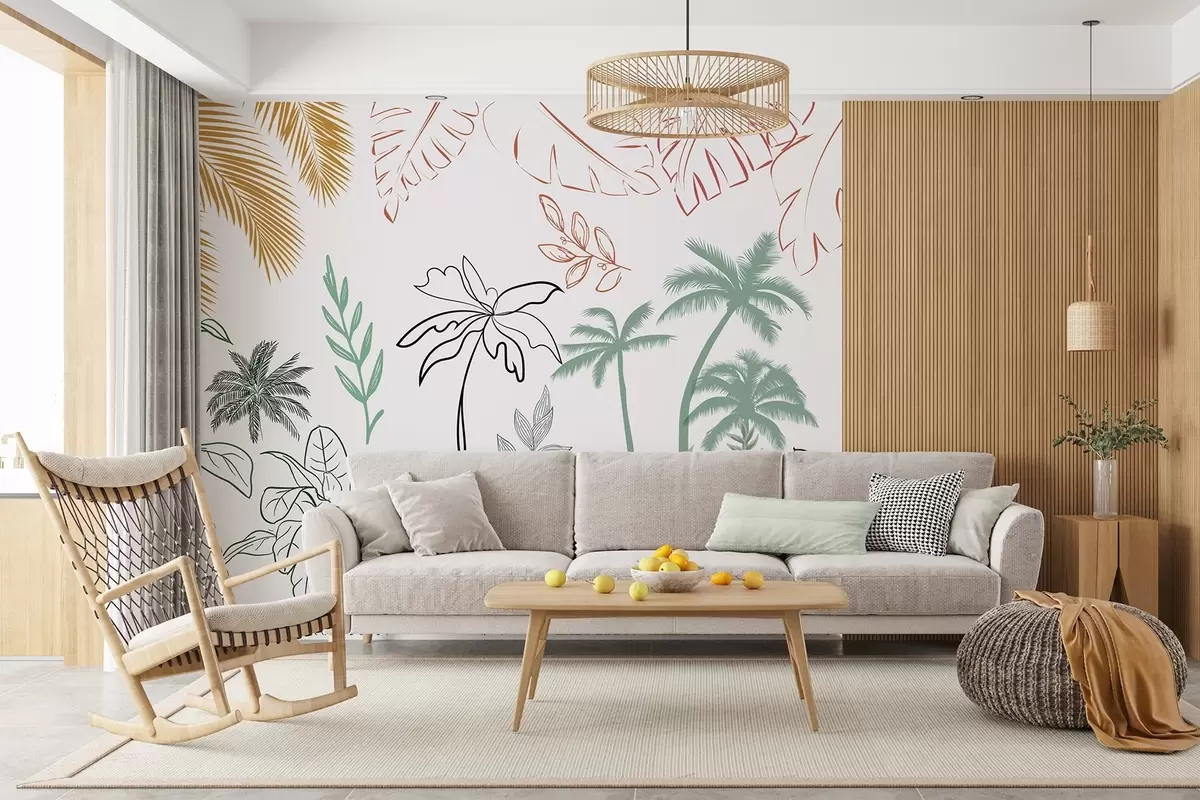Papier peint Feuilles tropicales en style graphique w04332