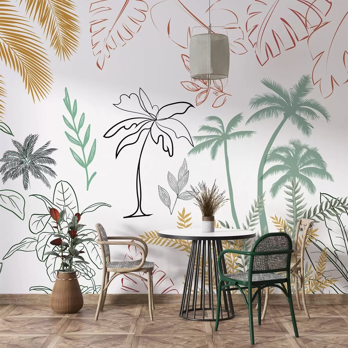 Papier peint Feuilles tropicales en style graphique w04332