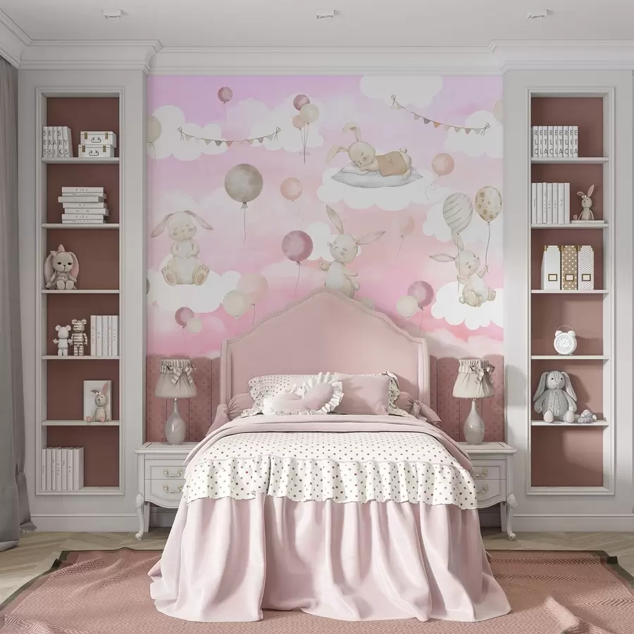 Papier peint Lapins avec des ballons sur des nuages w04337v1