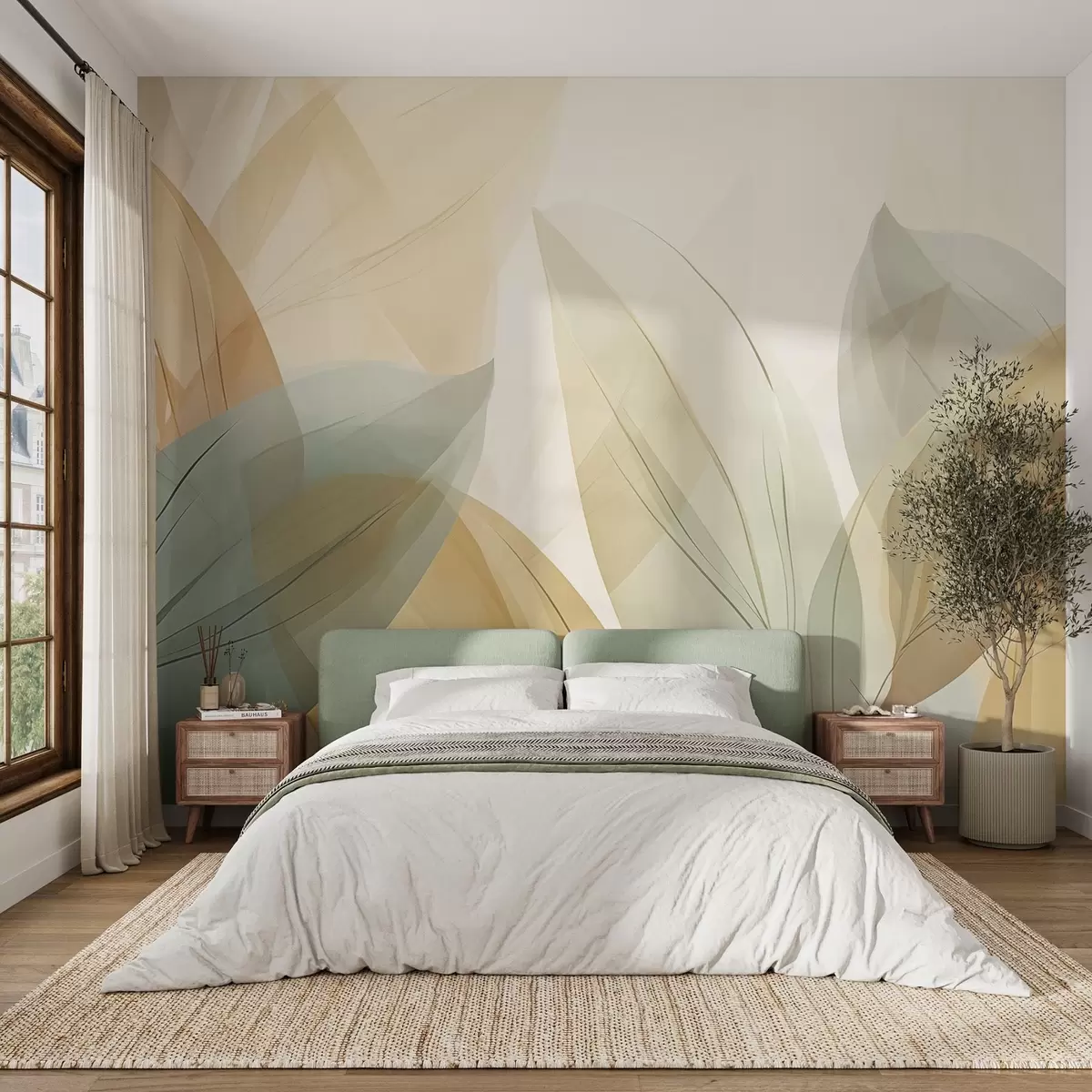 Papier peint Feuilles transparentes dans un style abstrait w04351