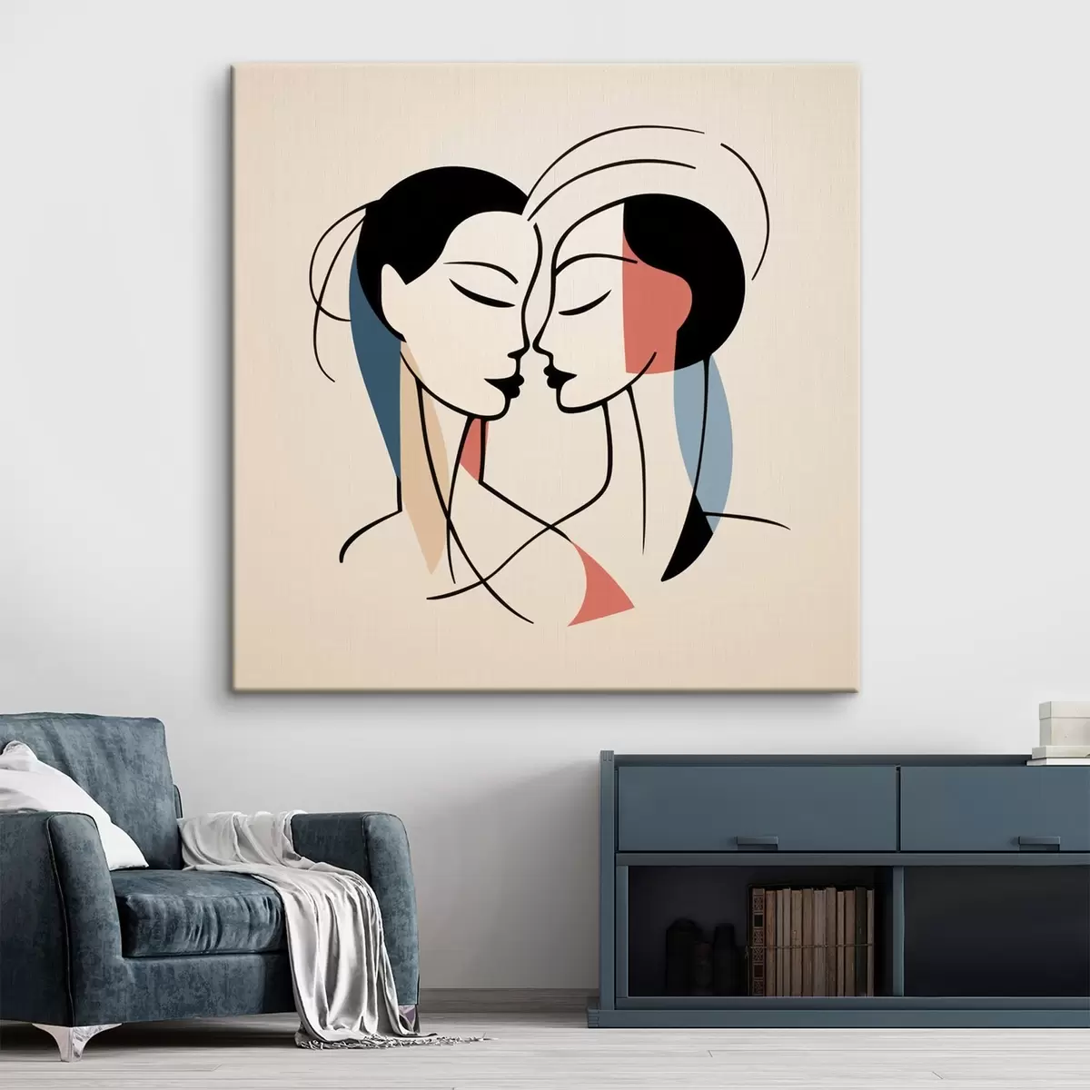 Tableau Deux visages en style abstrait avec des éléments colorés s45037